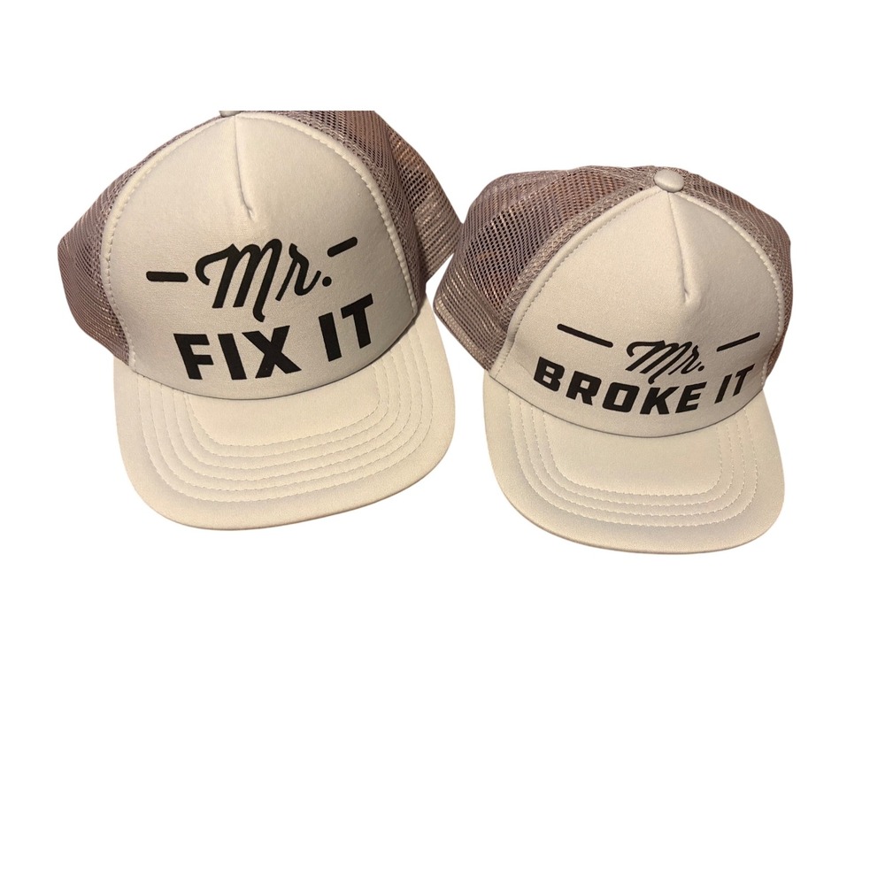 Father Son Mr Fix It Mr Broke It Trucker Hats Mesh Snapback Caps Matching Set